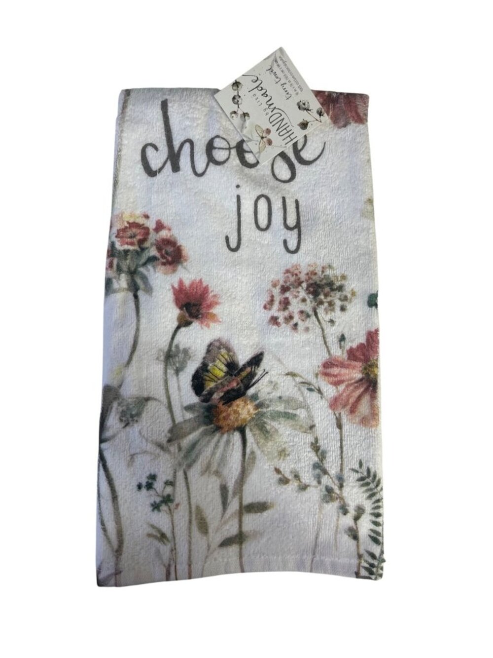 Choose Joy Terry Kitchen Towel New Floral Butterfly Design Cotton Handmade By Li